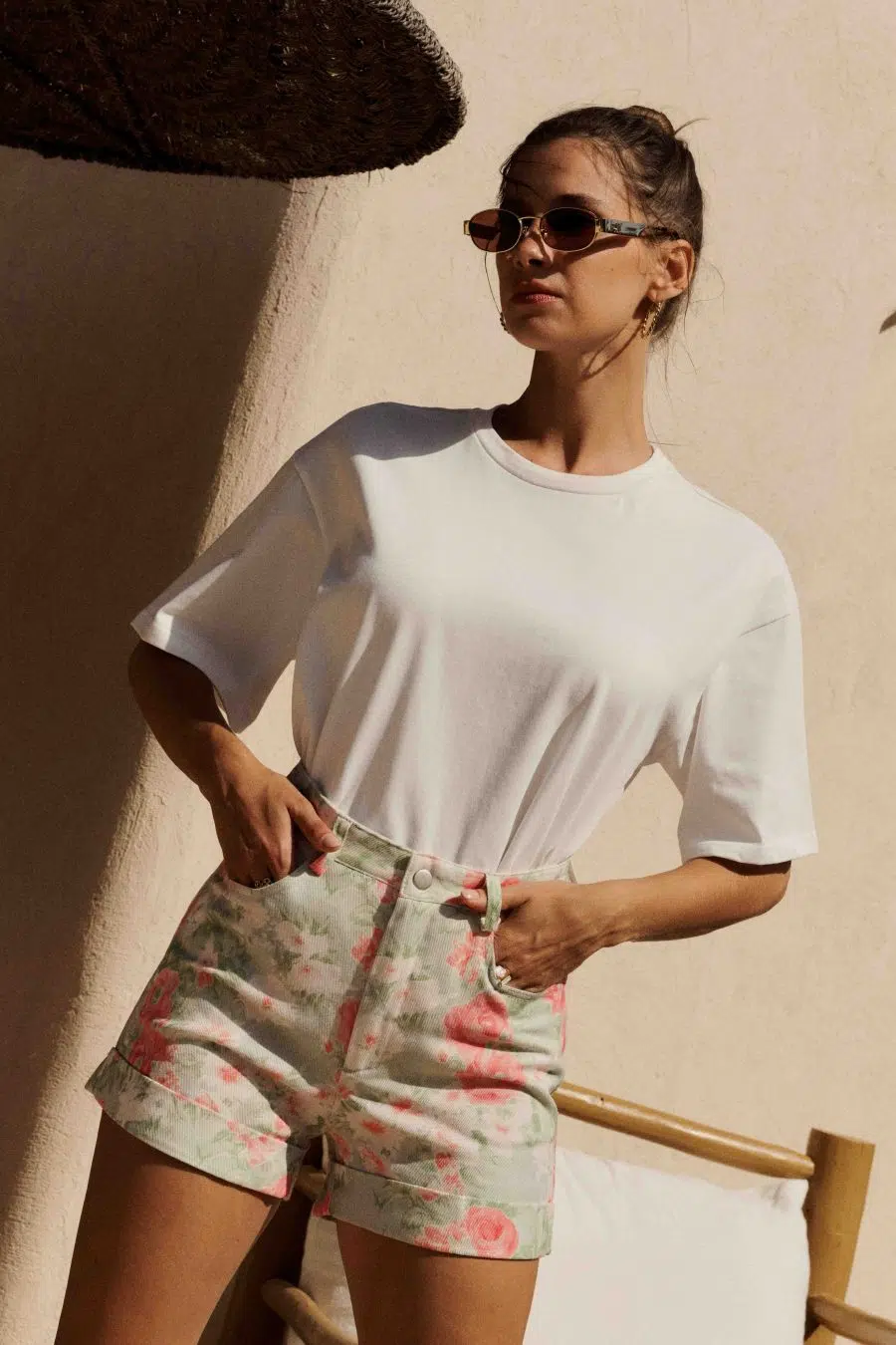 T-shirt Sahoma Bastien blanc, coupe ample, col rond et manches courtes