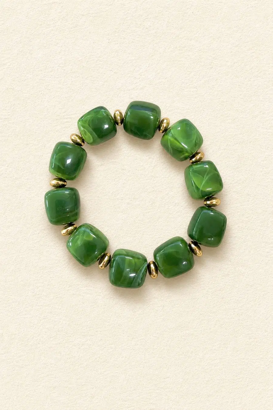 Bracelet femme vert - effet marbré - épais en résine – élastique