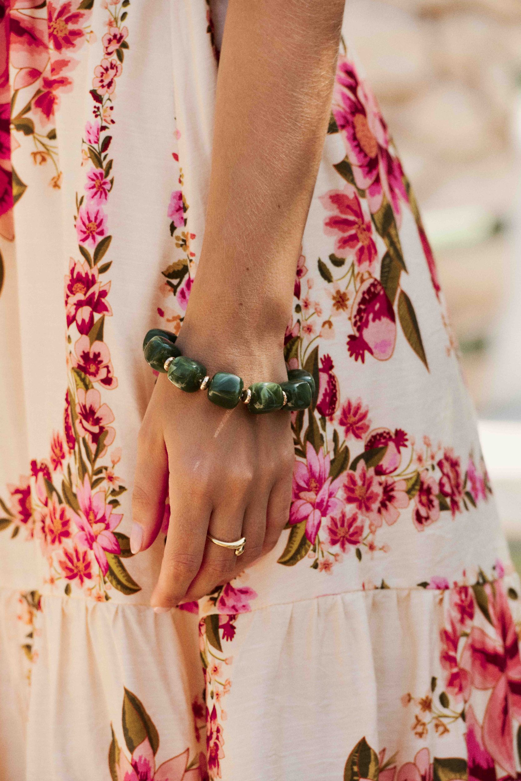 Bracelet femme vert - effet marbré - épais en résine – élastique