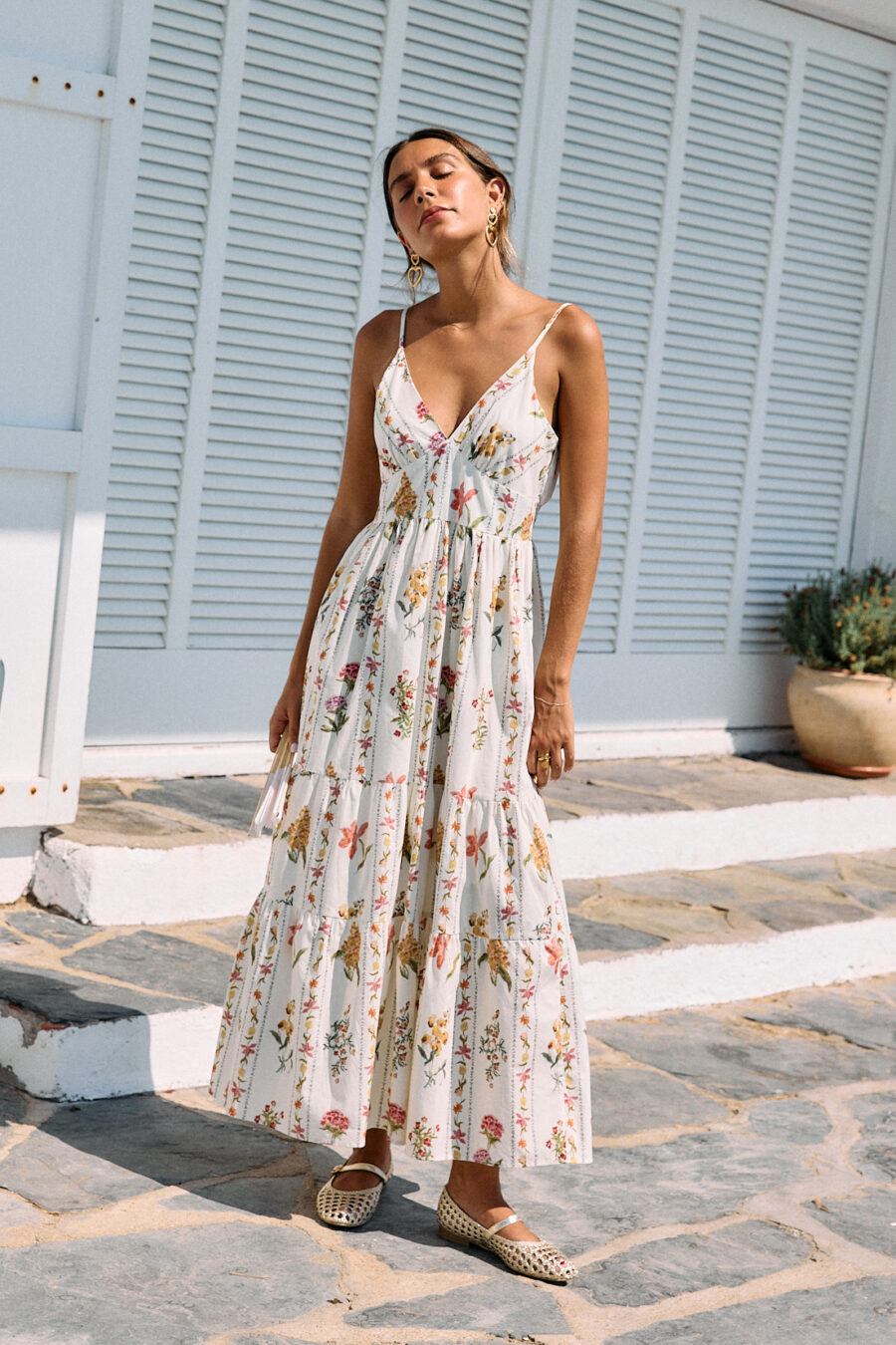 Robe femme fleurie longue – col V - fines brettelles ajustables
