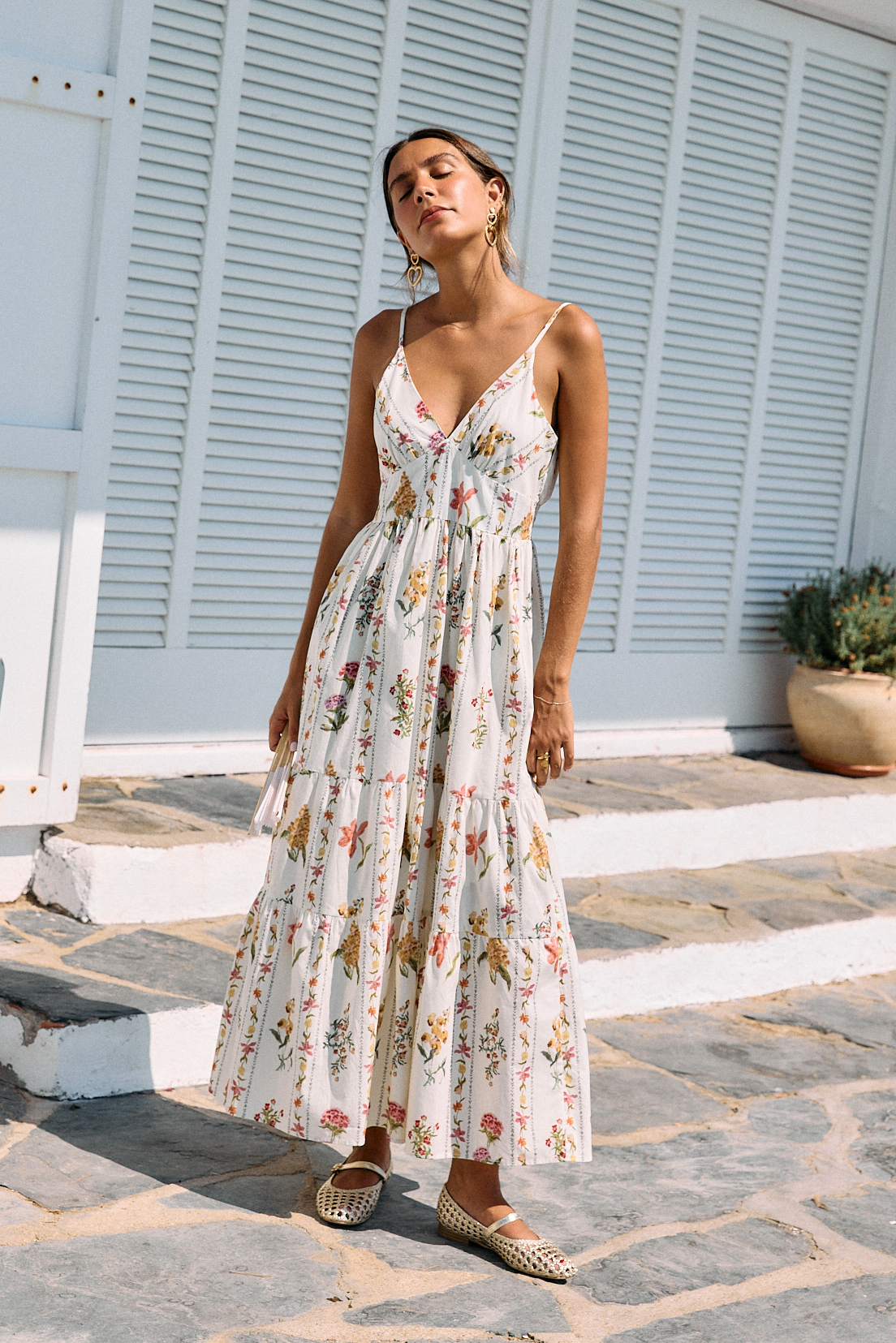 Robe femme fleurie longue – col V - fines brettelles ajustables