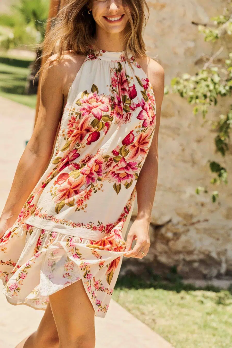 Robe courte fluide - imprimé floral maxi - col américain sans manches