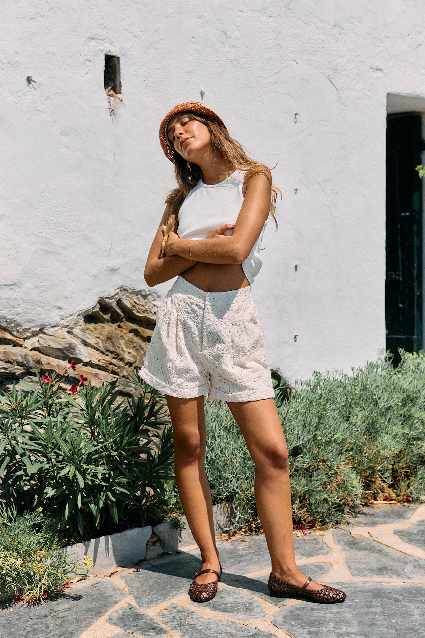 short-steve-ecru-sahoma-00001 Short taille haute écru - broderie anglaise