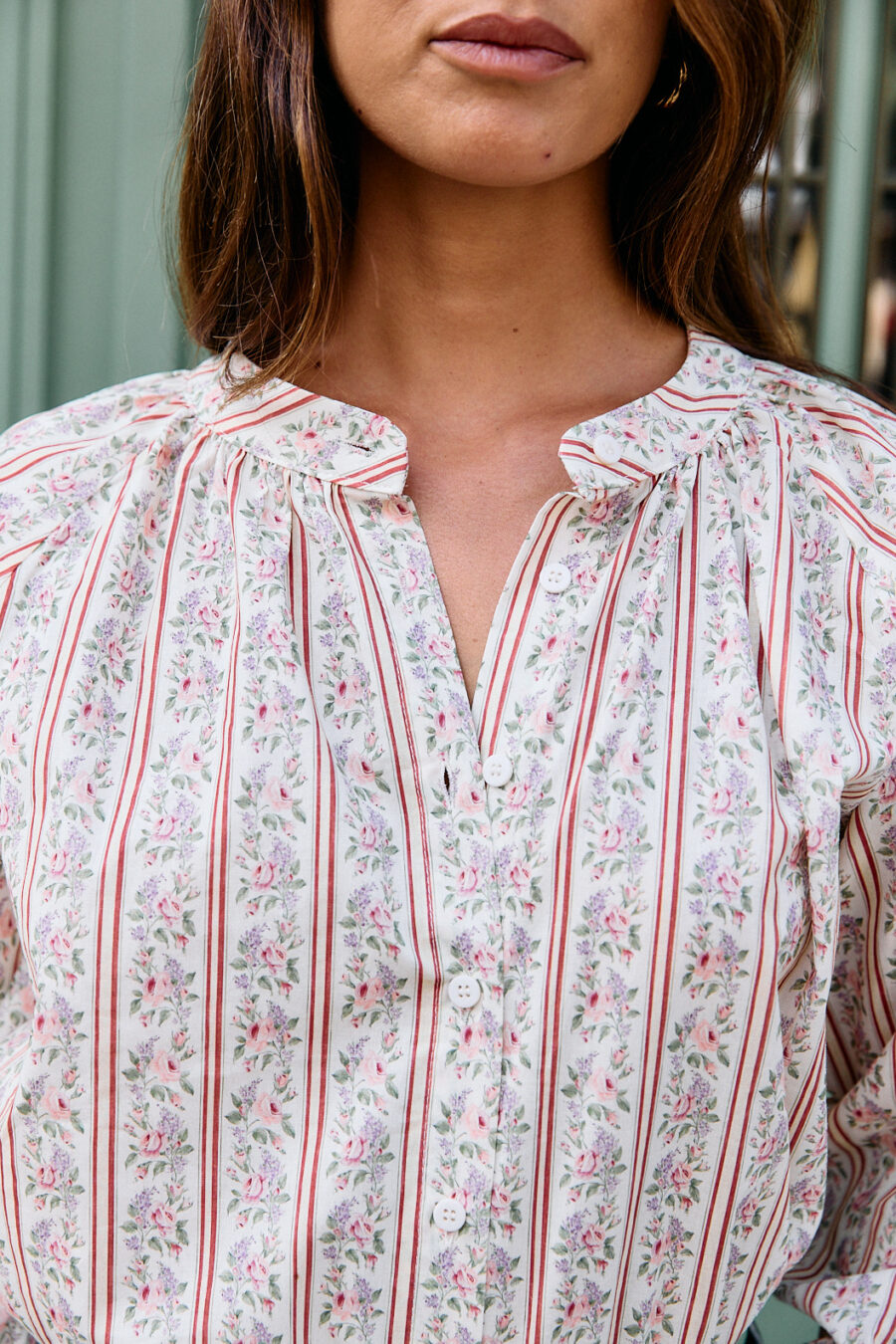 Blouse femme - beige imprimé fleuri - col rond