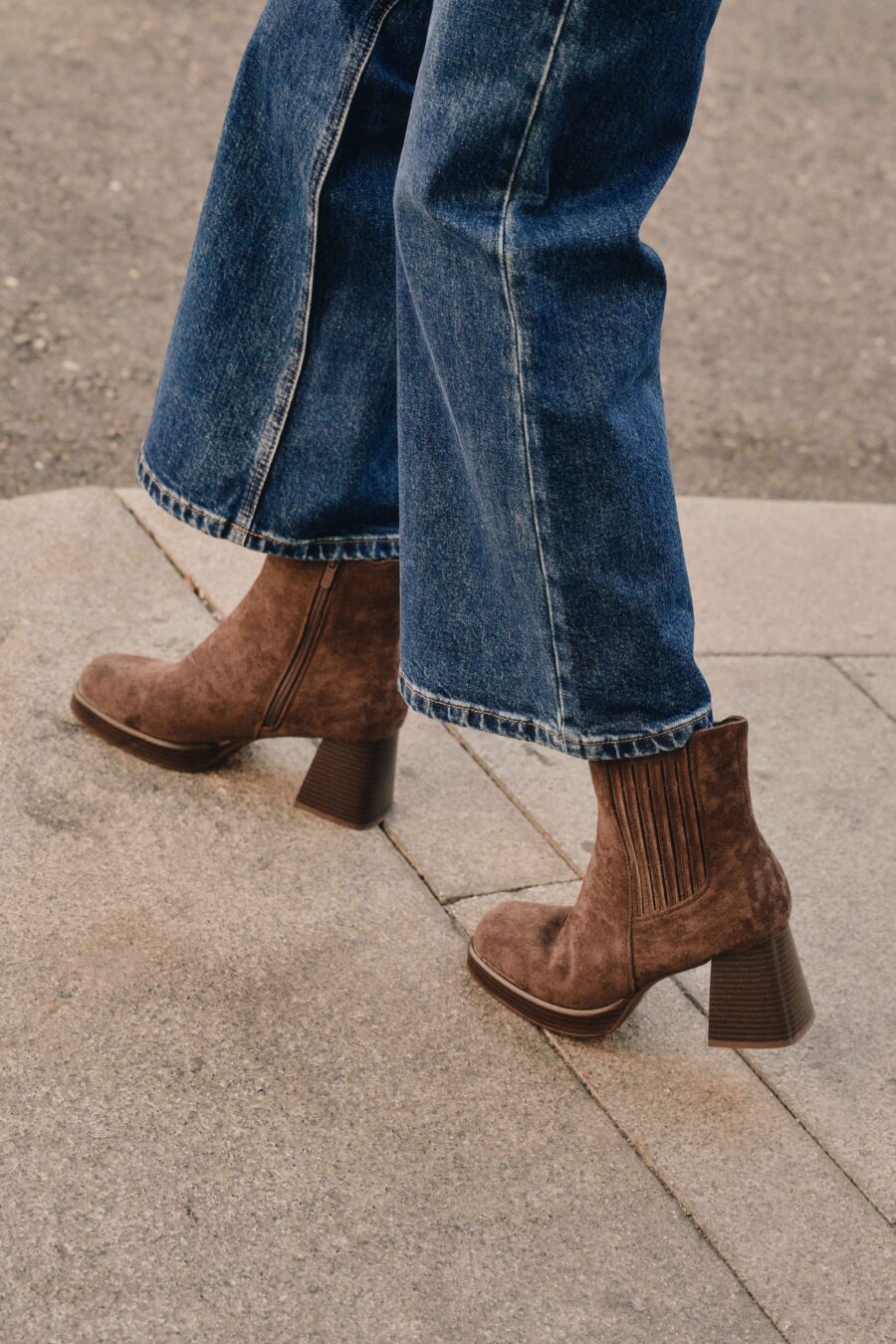 Bottines camel femme effet daim marron à talon bloc - élégantes automne hiver citadin chic | Sahoma