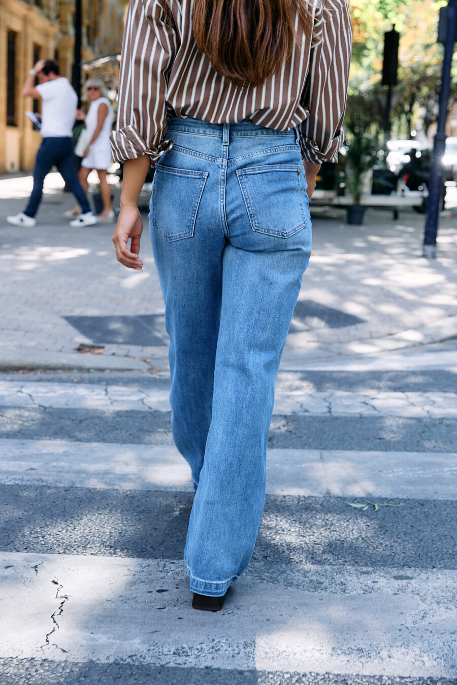 Jean femme évasé taille haute bleu clair
