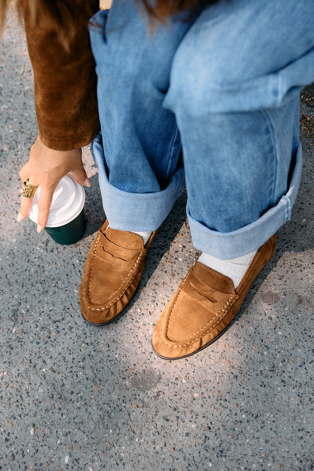 Mocassins femme effet daim camel