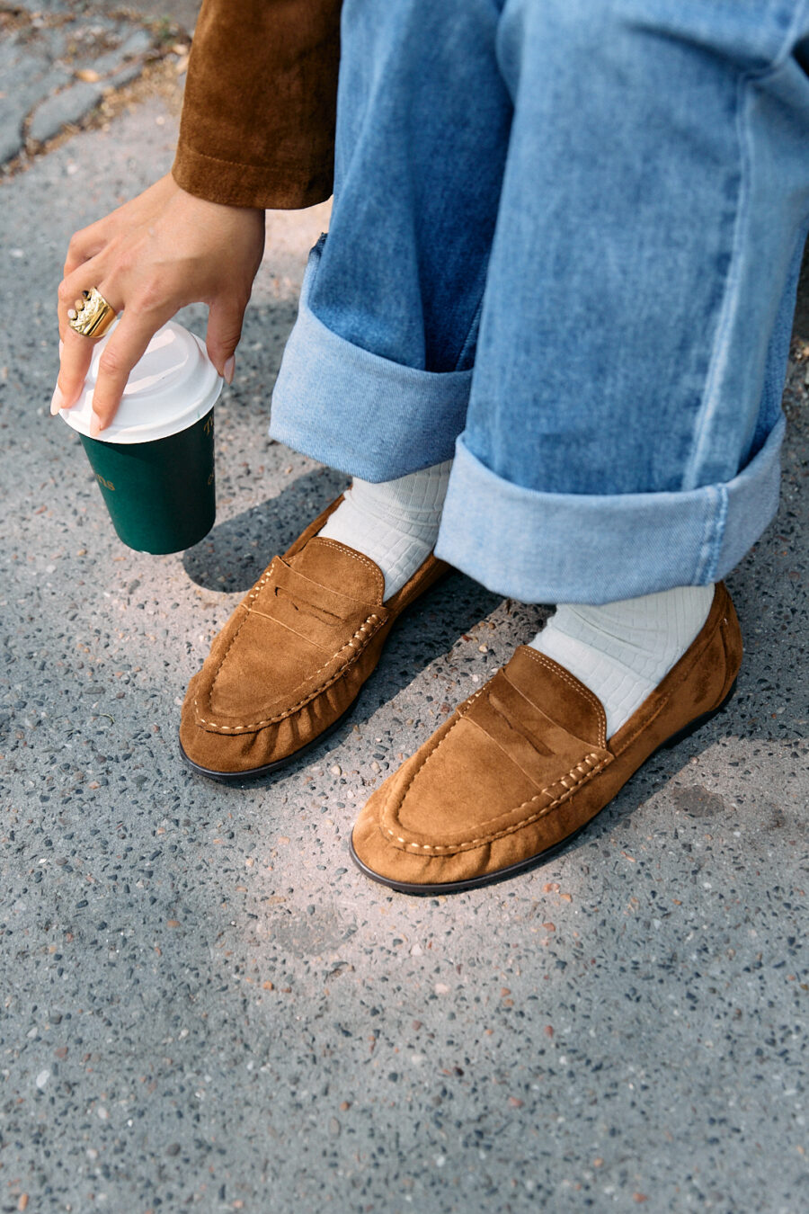 Mocassins femme effet daim camel