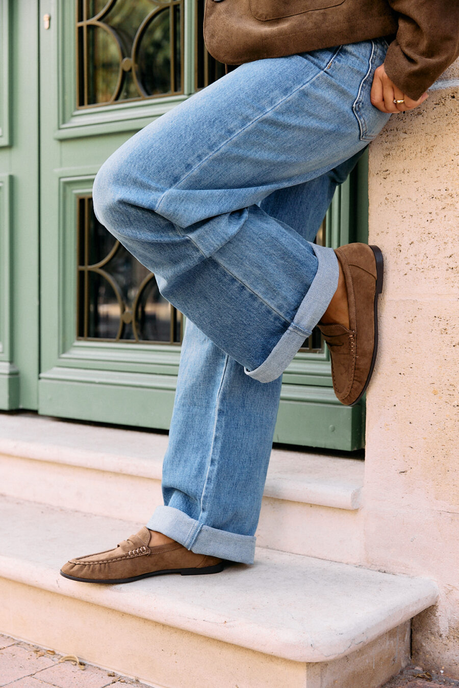 Mocassins femme effet daim camel