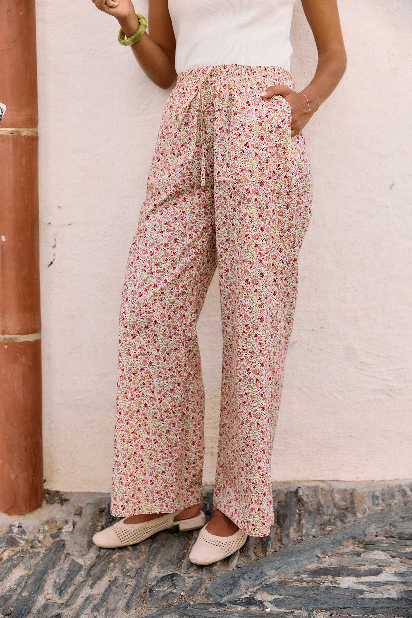 pantalon-evonie-rose-sahoma-00003 Pantalon femme coupe droite imprimé fleuri rose - Sahoma