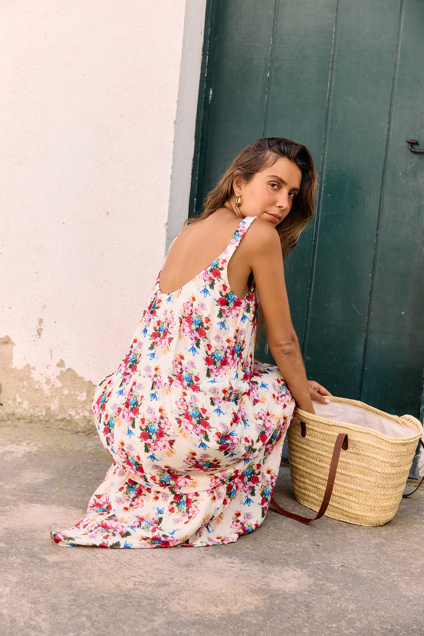 robe-cleodia-longue-sahoma-00006 Robe femme longue à bretelles - écrue et imprimé fleuri multicolore
