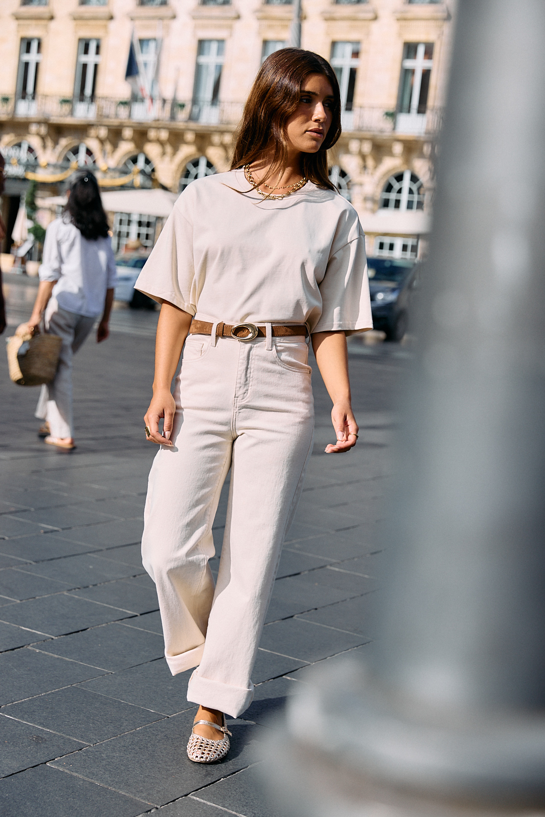 tshirt-bastien-beige-sahoma-00002 T-shirt femme beige col rond basique en 100% coton - Sahoma