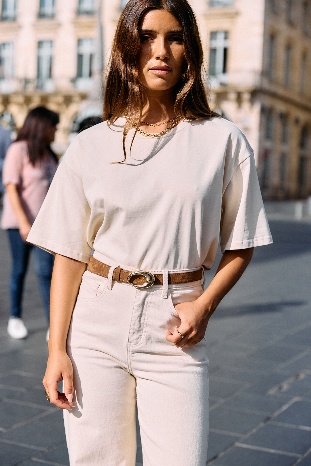 tshirt-bastien-beige-sahoma-00003 T-shirt femme beige col rond basique en 100% coton - Sahoma