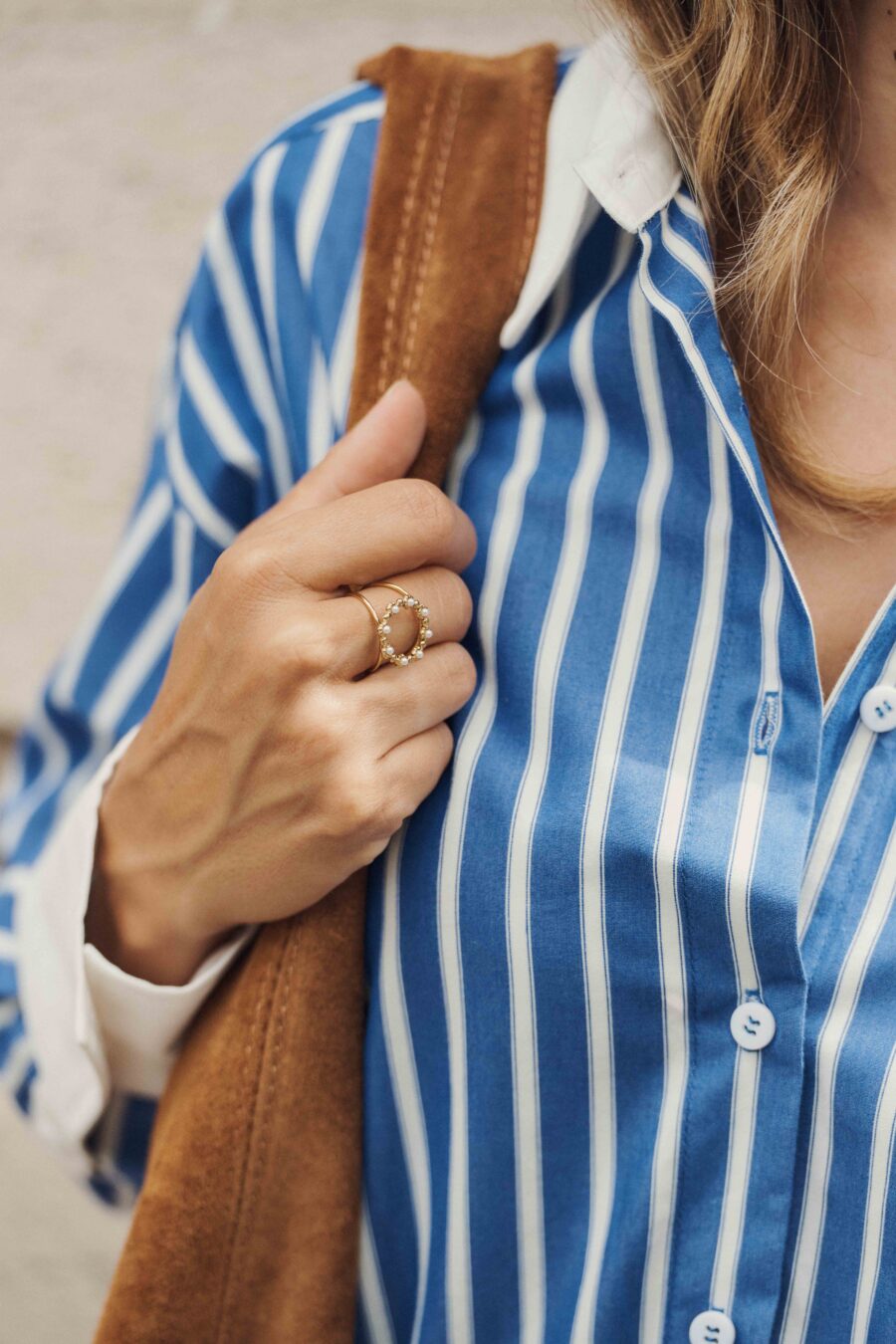 Bague femme dorée double anneaux | couronne deperles effet nacré | Sahoma