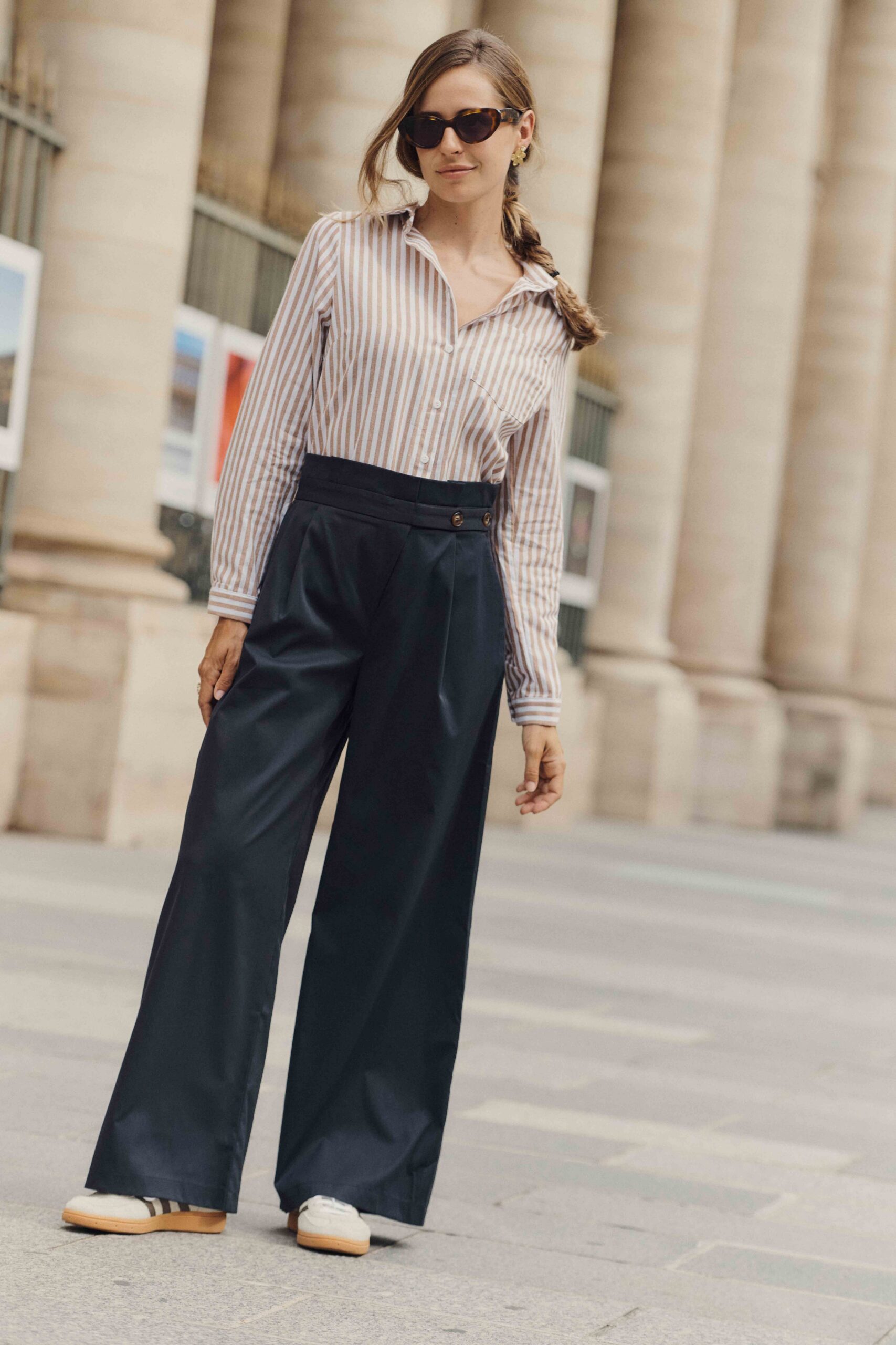 chemise-honore-marron-sahoma-00001 Chemise rayée femme tom Boy marron et blanche, manches longues et col revers | Sahoma