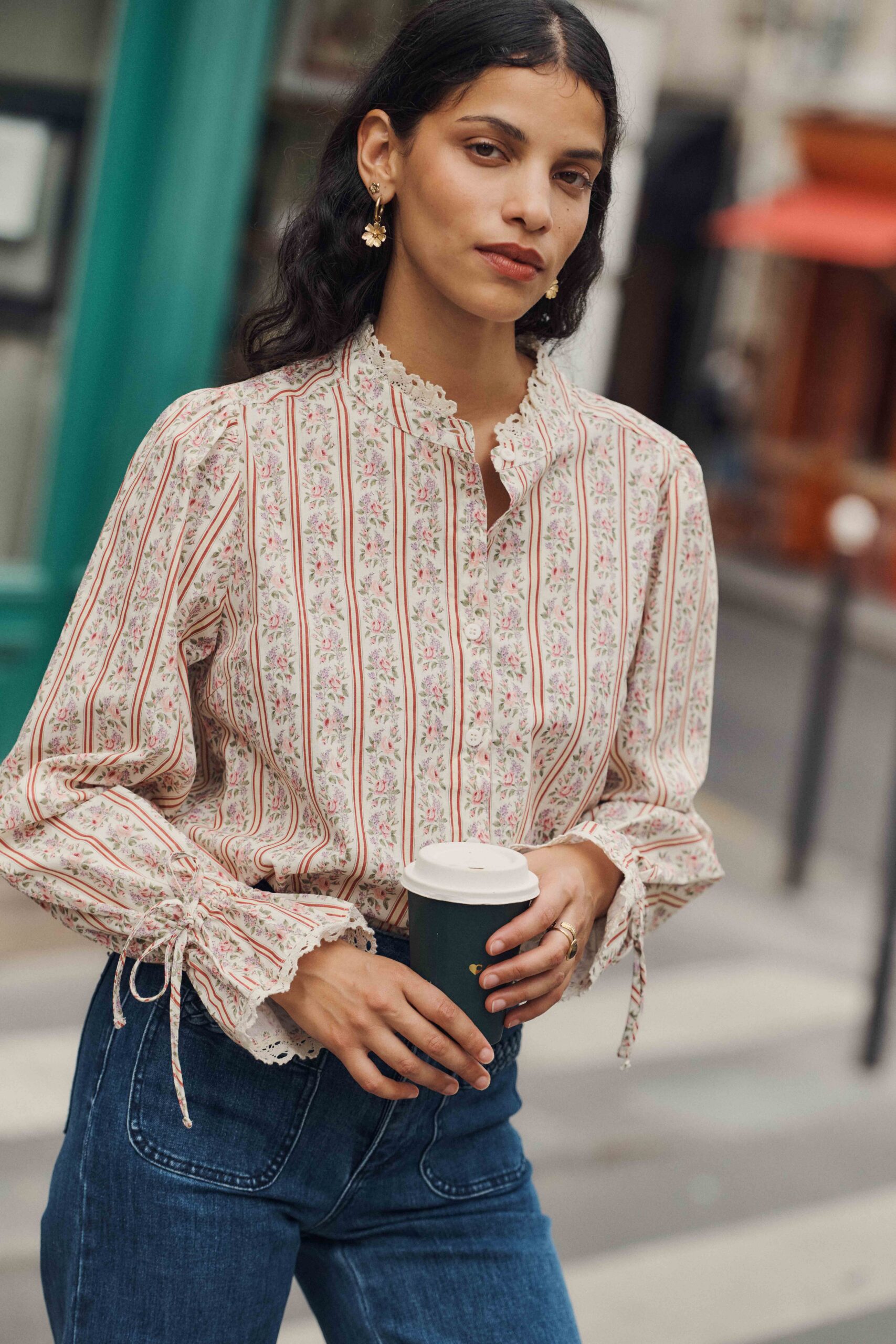 chemise-pia-fleurie-sahoma-00005 Blouse femme | beige imprimé fleuri | col rond | Sahoma