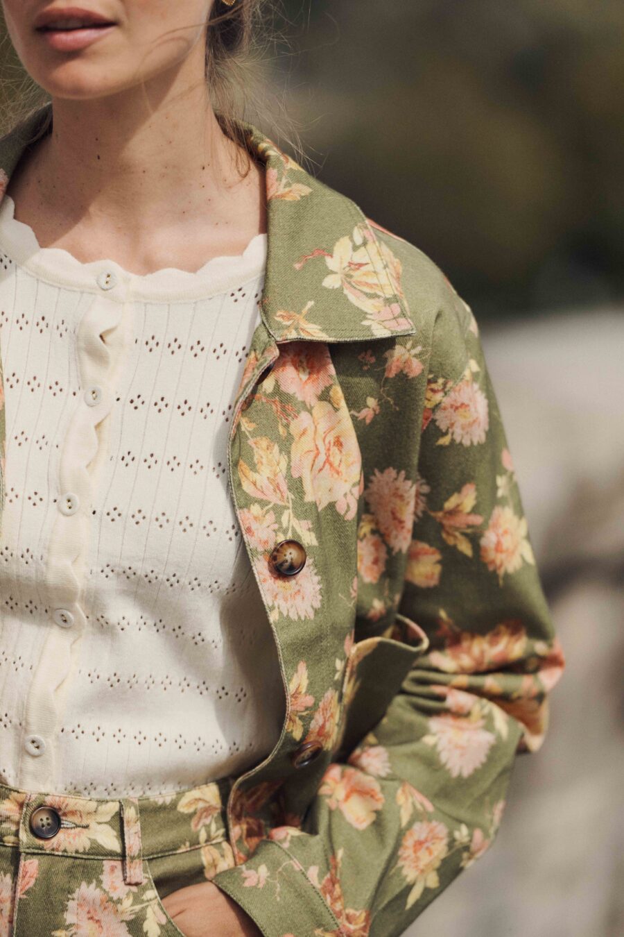 Sahoma | Gilet Isra pour femme en maille crème femme automne | détail ajouré
