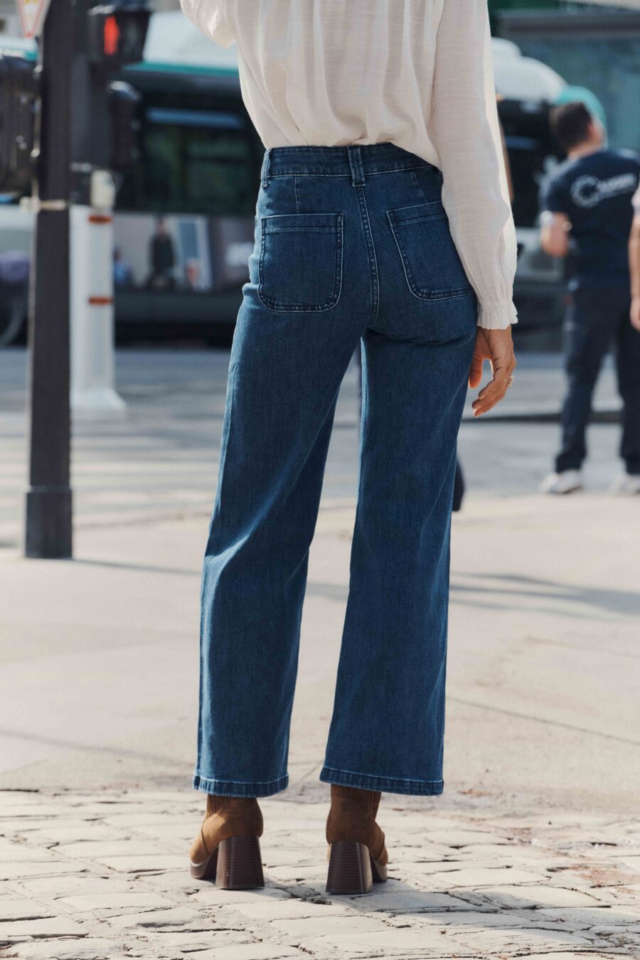 Jean femme droit évasé | bleu vintage | taille haute et poches plaquées | Sahoma