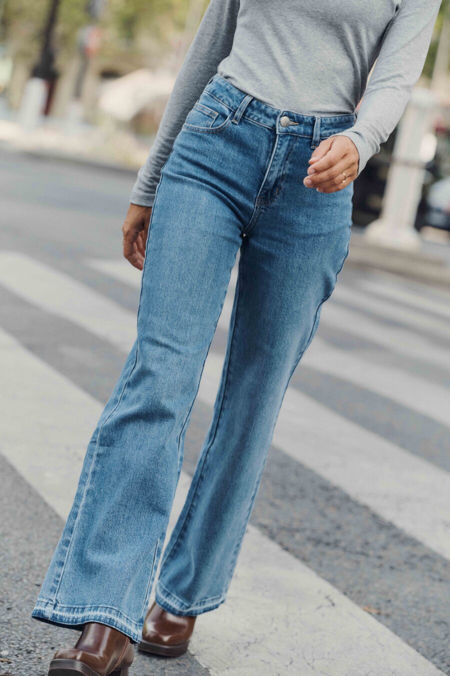 Jean femme droit | Bleu vintage – Taille haute | Sahoma