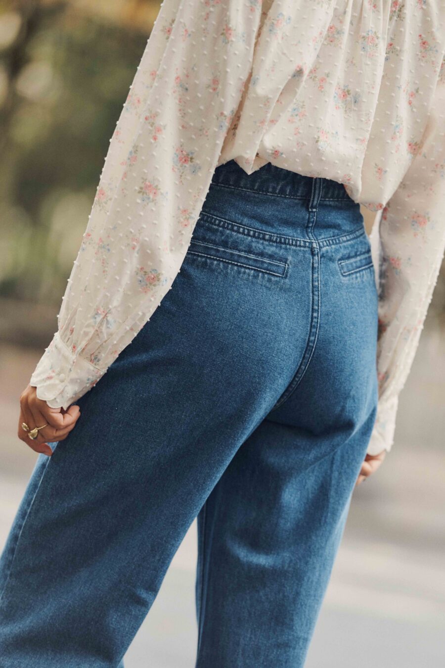 Sahoma | Jean Leonard pour femme taille haute bleu foncé – Coupe large et style rétro |