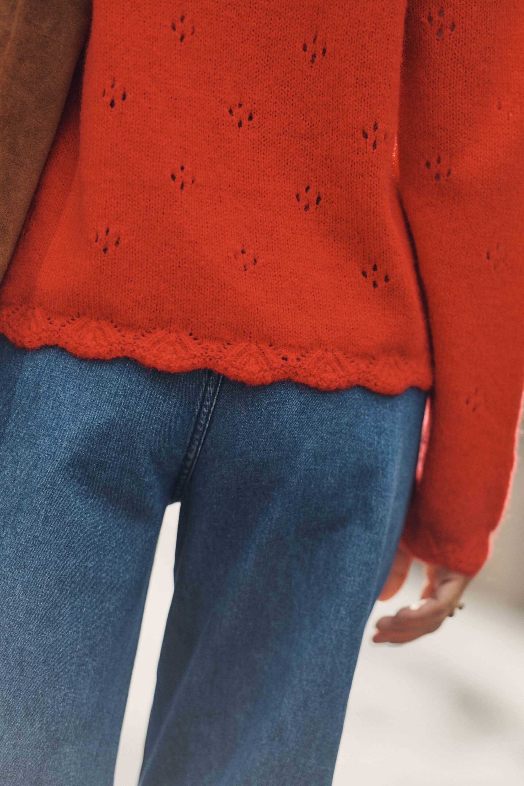 Sahoma | Pull Ines pour femme en maille ajouré rouge | manches longues