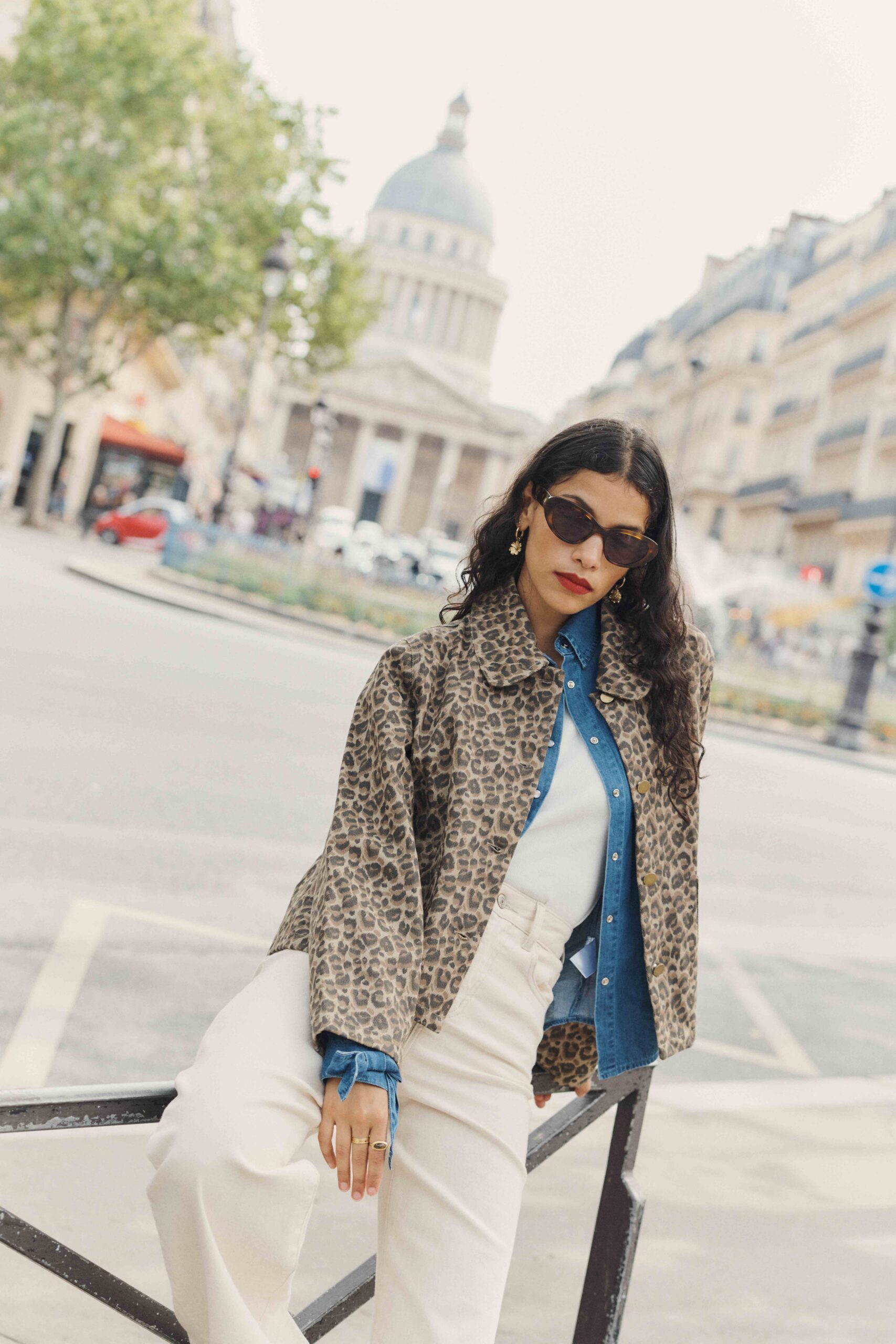 veste-maryse-leopard-sahoma-00002 Veste femme en jean courte imprimé léopard - Coupe droite | Sahoma