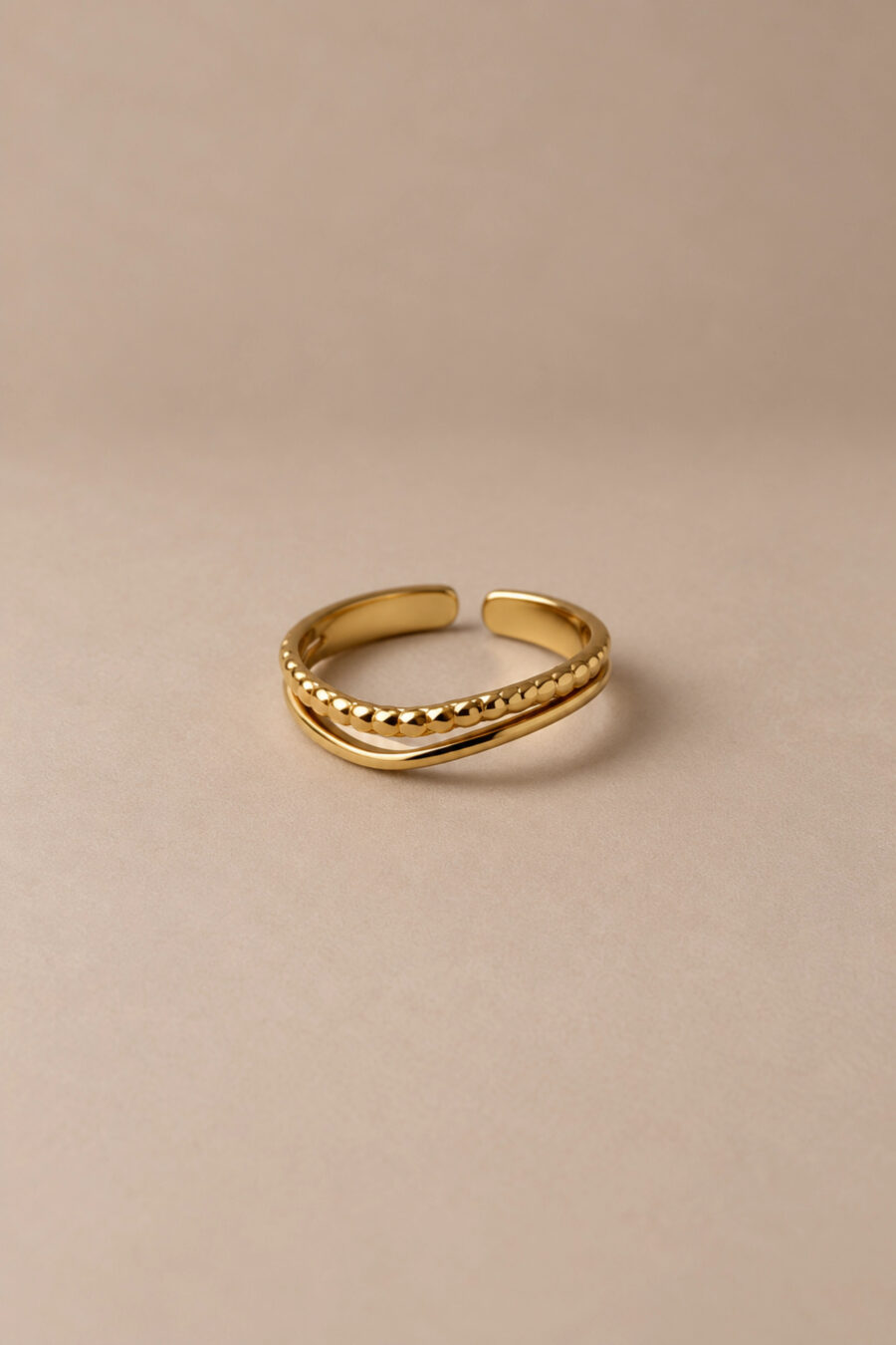 Bague fine double anneau ajustable | design ondulé | Sahoma