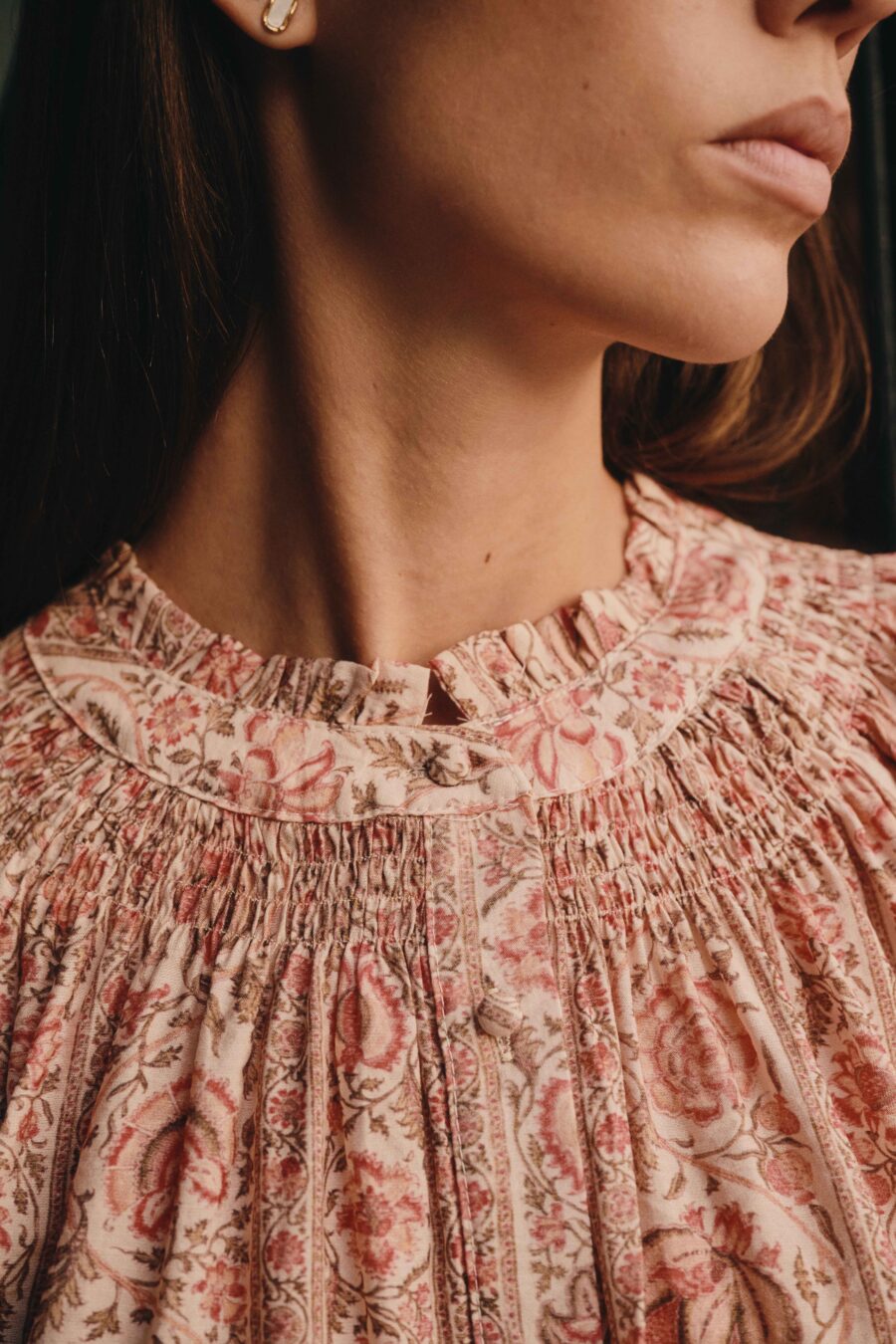 Blouse femme imprimé fleuri rose | col rond | manches longues | Tendance automnale | Sahoma