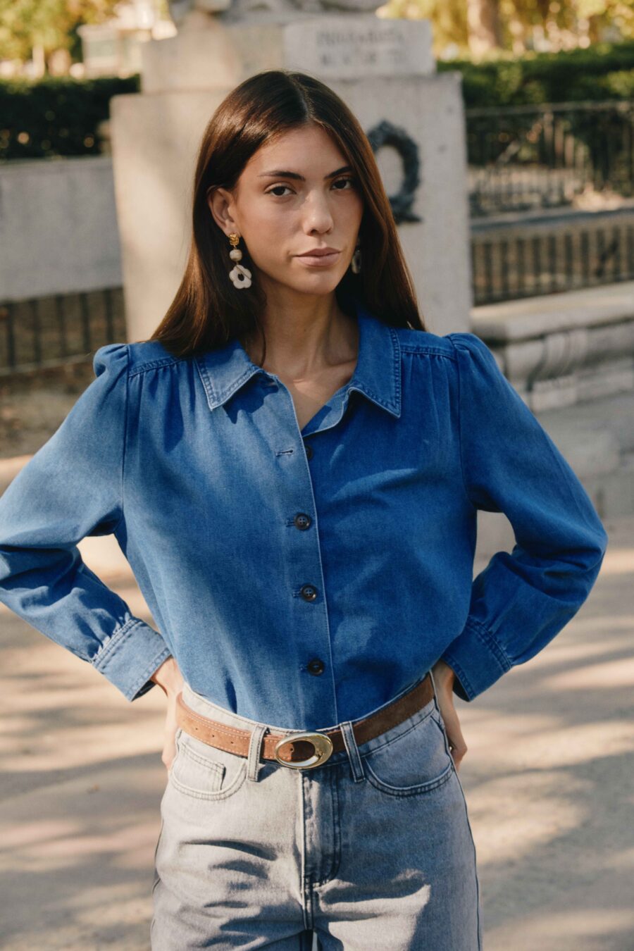 Chemise Almée pour femme en jean bleue | manches longues | intemporel | Sahoma