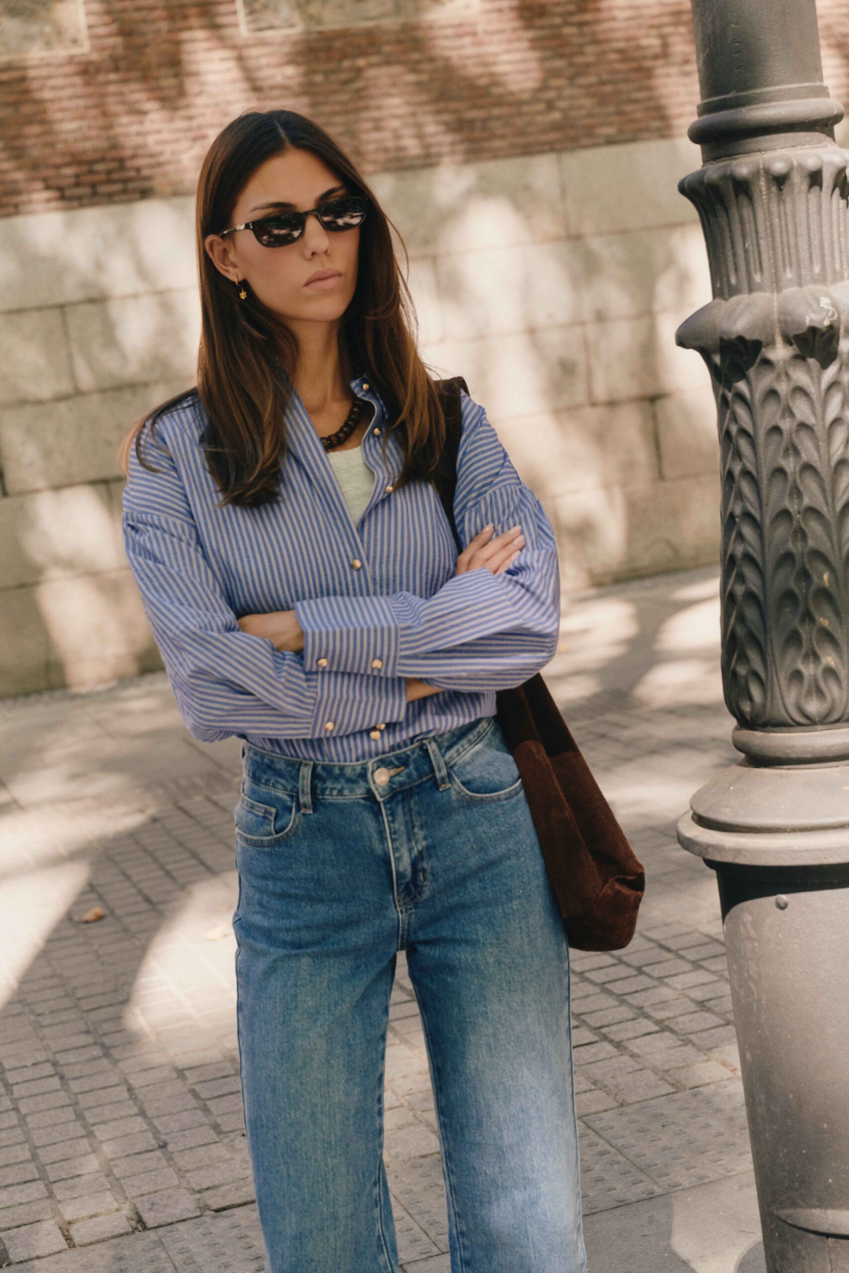 Chemise rayée tom Boy bleue et blanche - manches longues et col revers | Sahoma