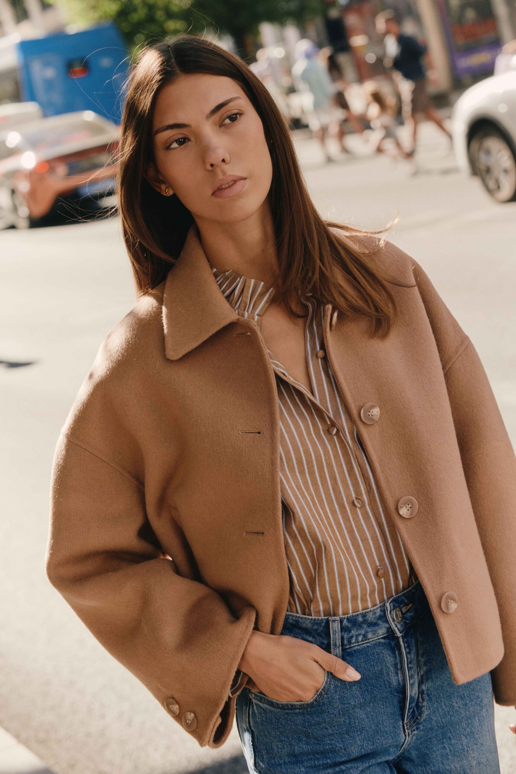 Veste - manteau de femme court camel | laine et cahemire | élégant - parfait pour la mi-saison | Sahoma