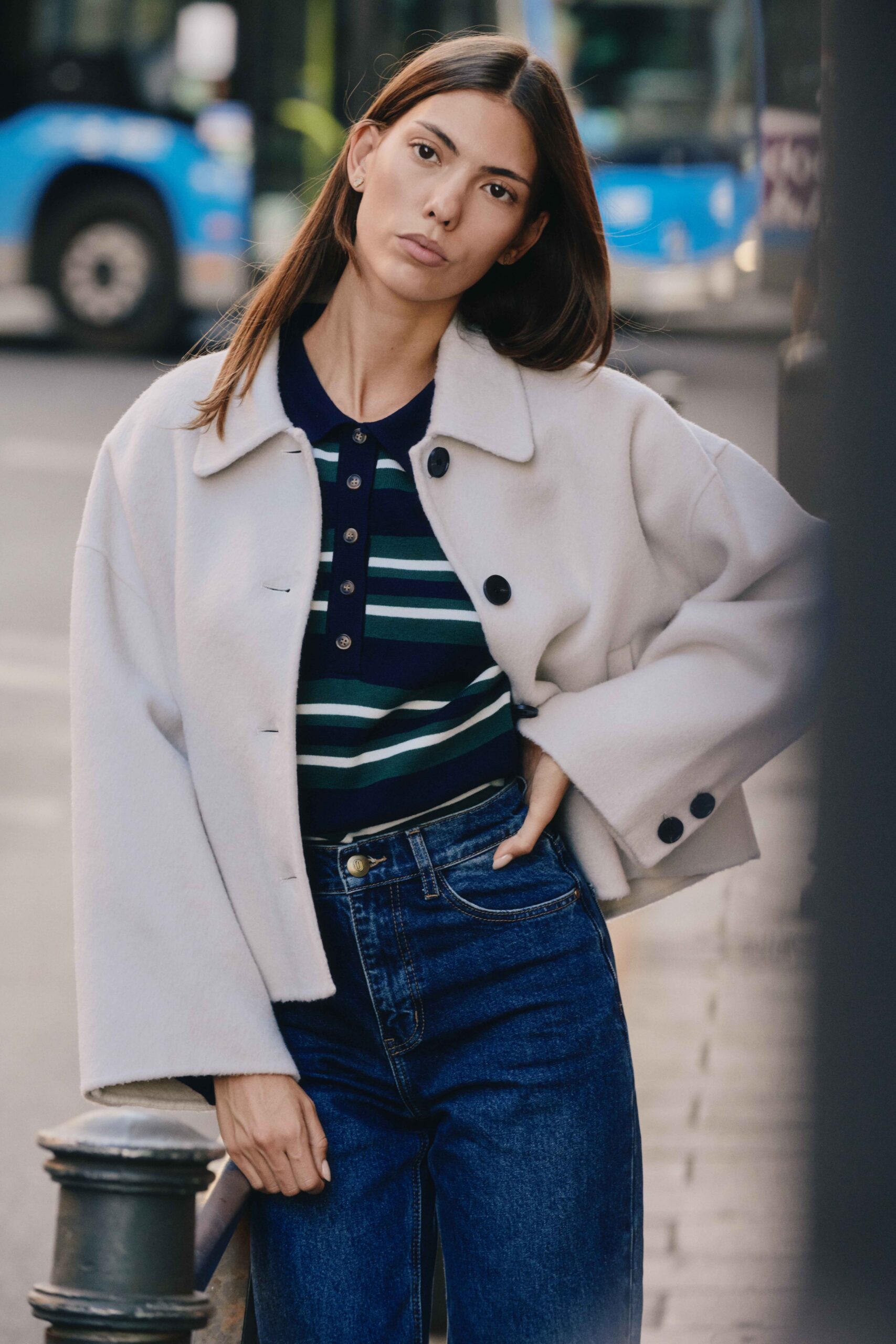 Veste - manteau de femme court - beige crème | laine et cahemire | élégant - parfait pour la mi-saison | Sahoma