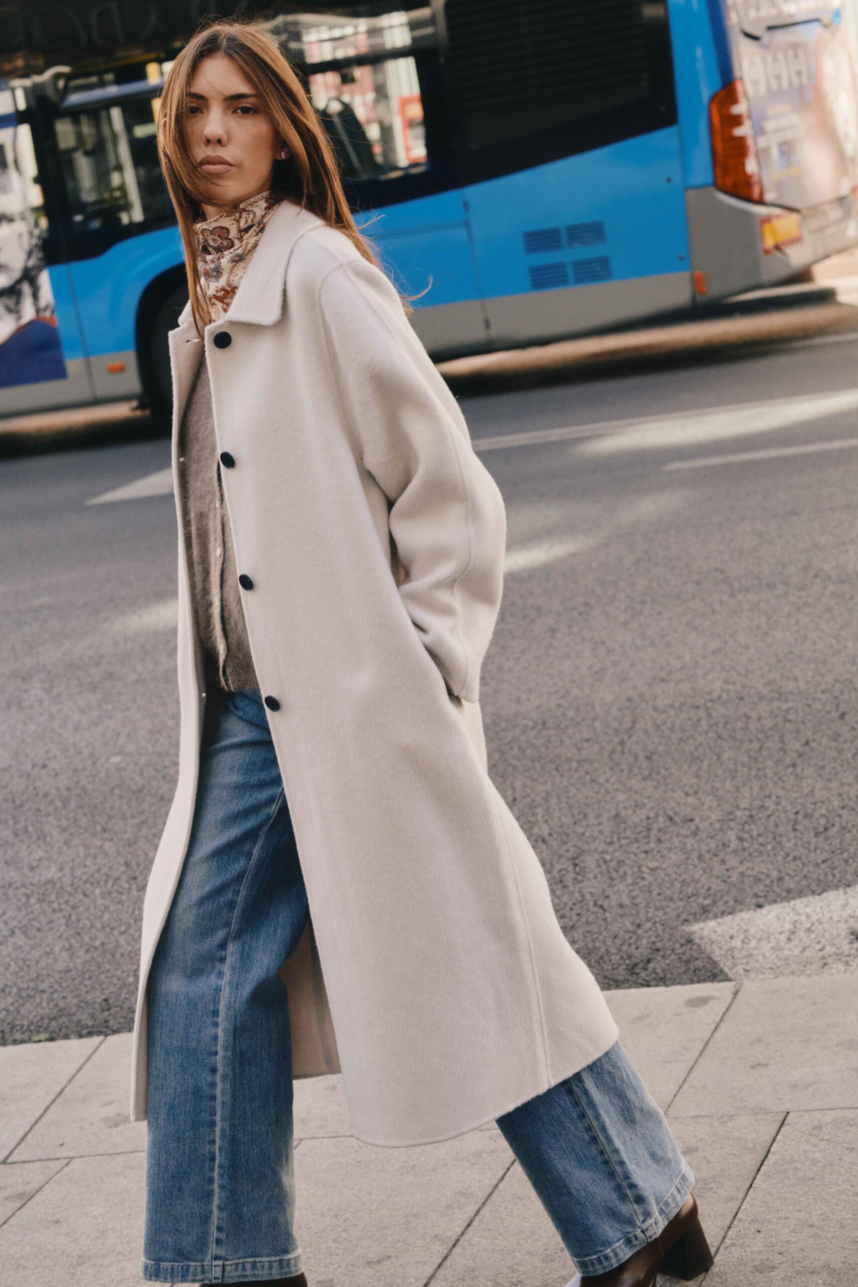 Manteau long de femme beige crème | laine et cahemire | élégant - parfait pour l'automne/hiver | Sahoma
