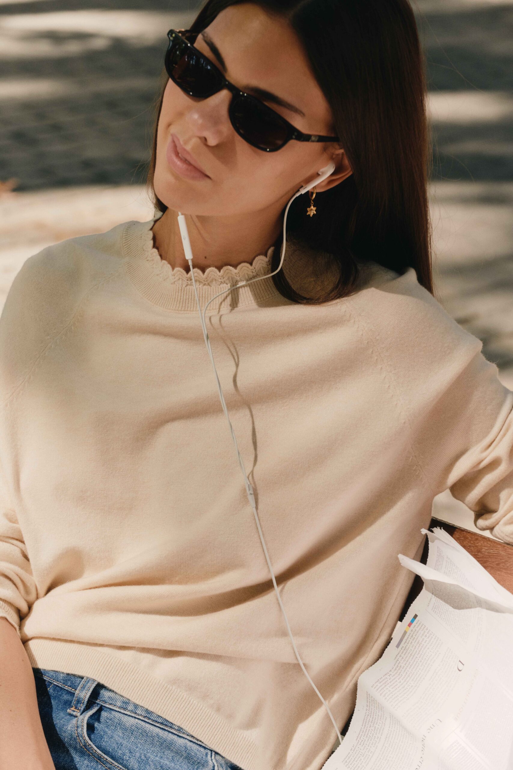 Pull fin beige en maille douce avec cachemire | Sahoma