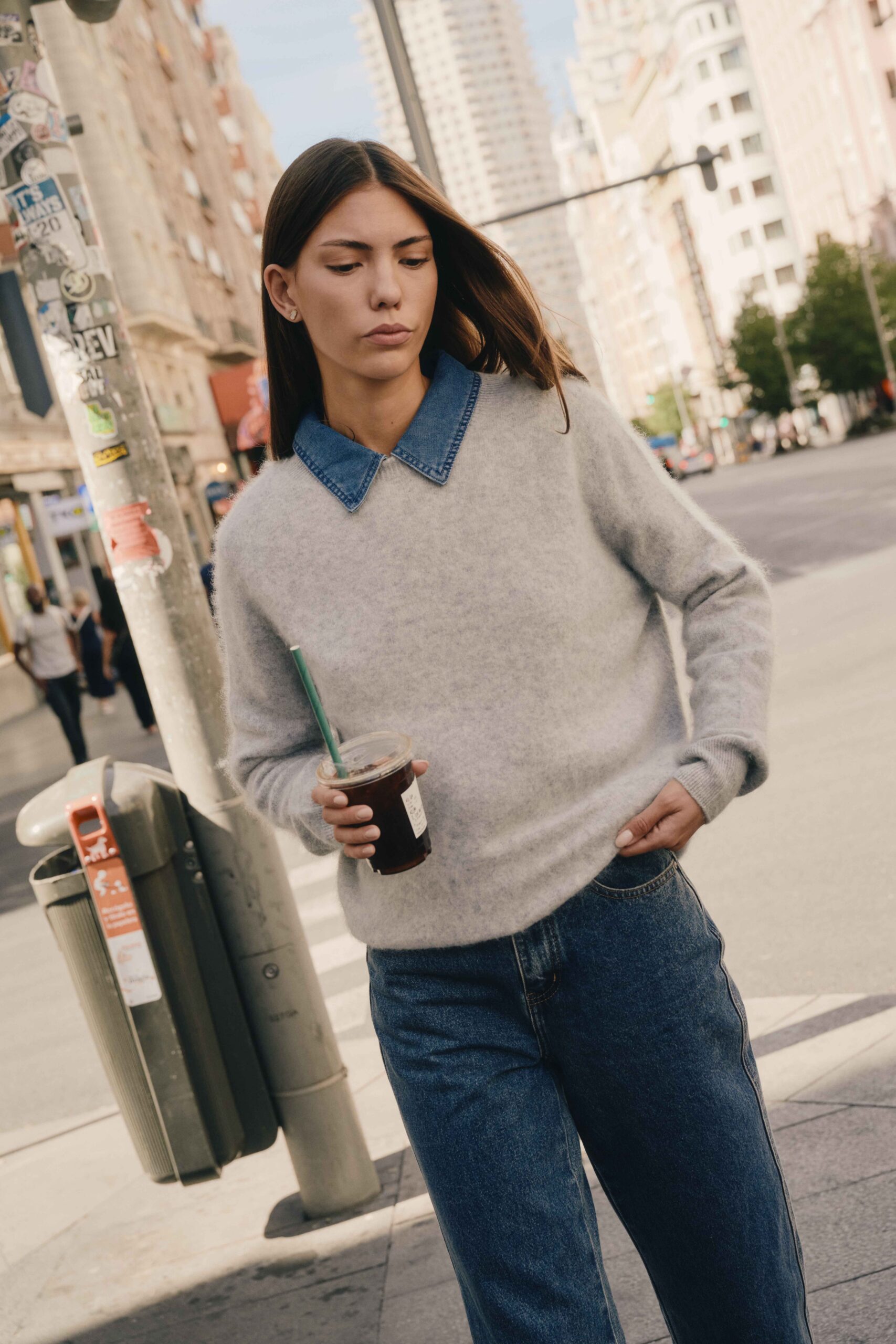 Pull femme en maille douce uni gris chiné | col rond | manches longues et laine chaude | Sahoma