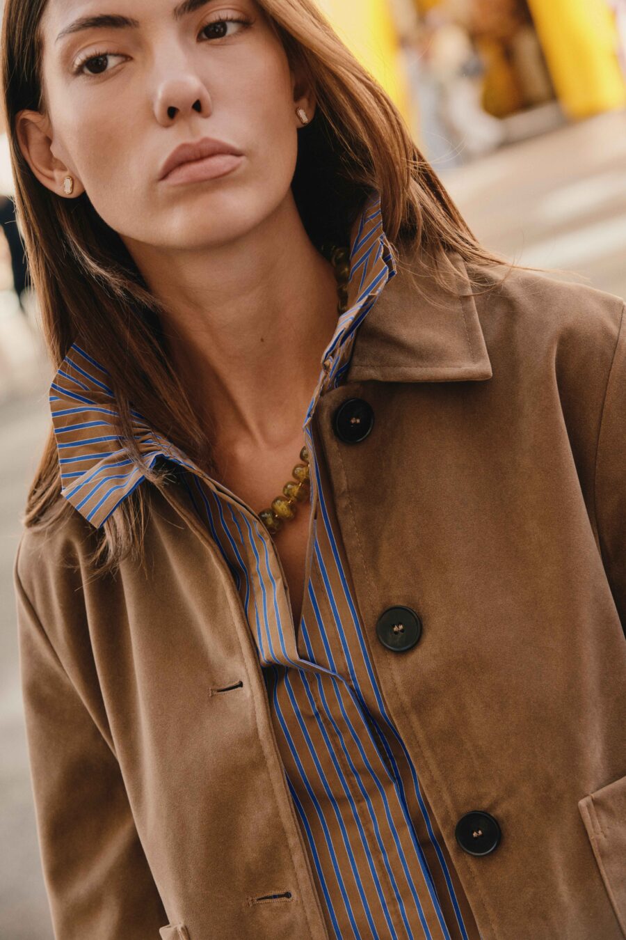 Veste femme droite marron glacé | chic et décontractée pour l’automne | Sahoma